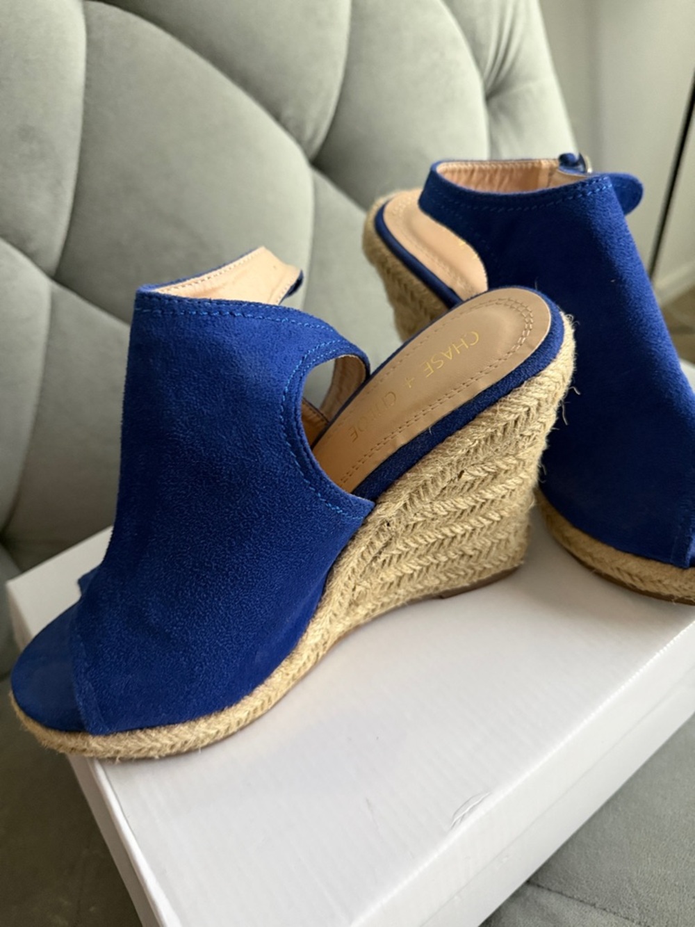 Blue Suede Espadrille Wedge Sandals - Women